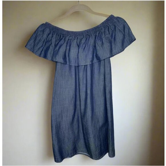 Joie Off the Shoulder Mini Dress Womens XS Blue Cotton Ruffle Short Shift - Picture 3 of 5